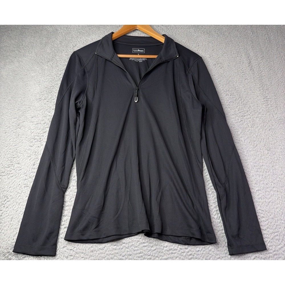 LL Bean Top Womens Size Large BeanSport Tee 100% Polyester 1/4 Zip Black NWT